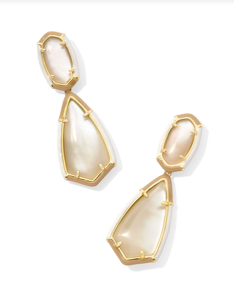 Camry Enamel Framed Statement Earrings Jewelry Kendra Scott Gold Natural Mother of Pearl  