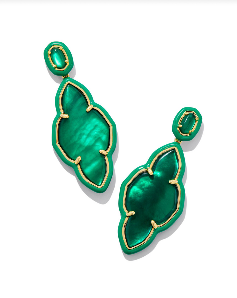 Abbie Enamel Frame Statement Earring Jewelry Kendra Scott Gold Emerald Illusion  