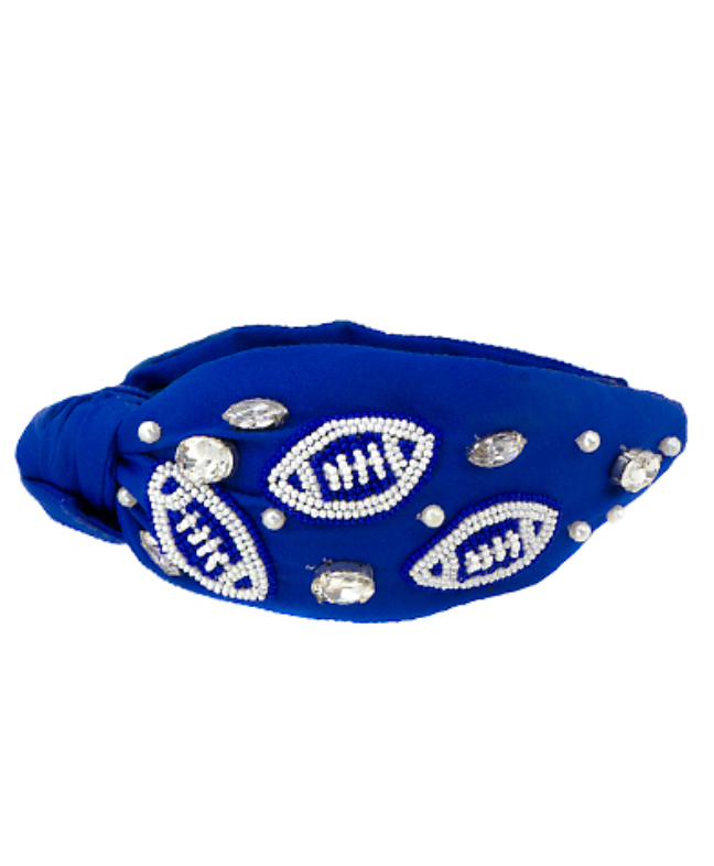 Beaded Football Headband Accessories Peacocks & Pearls Blue  