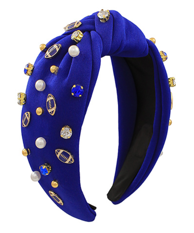 Football Studded Headband Accessories Peacocks & Pearls Blue  