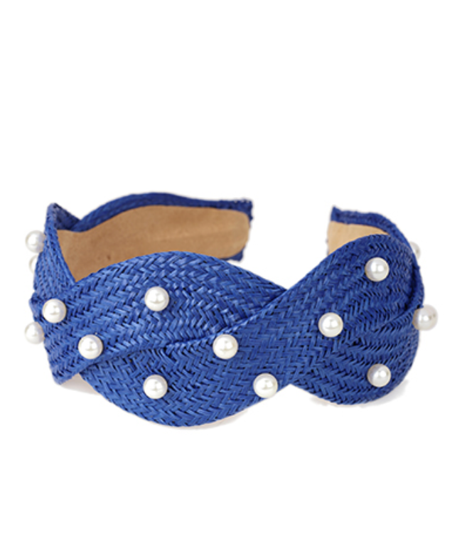 Woven Gameday Headband Accessories Peacocks & Pearls Blue Pearl  