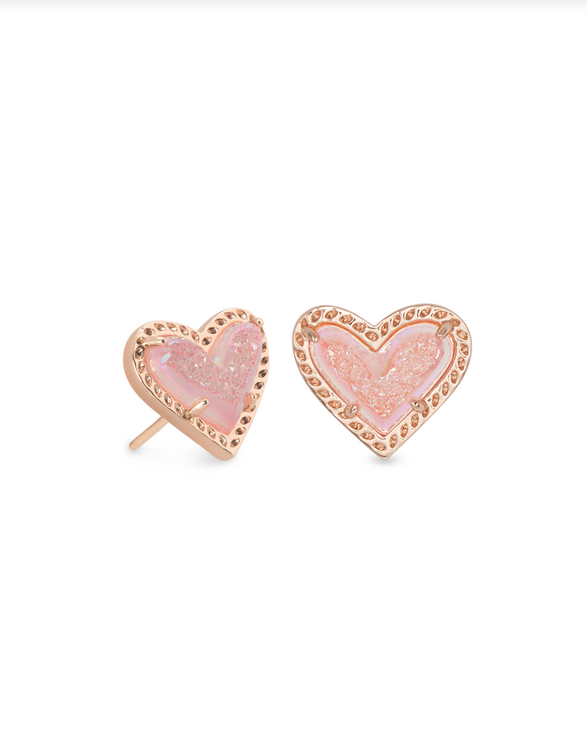 Ari Heart Drusy Stud Jewelry Kendra Scott Rose Gold Light Pink Drusy  