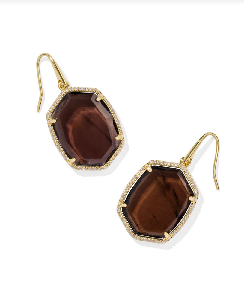 Daphne Pave Frame Earrings Jewelry Kendra Scott Gold Smoky Quartz  