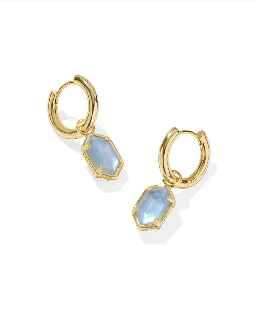 Hallie Huggie Jewelry Kendra Scott Gold Sky Blue Mother of Pearl