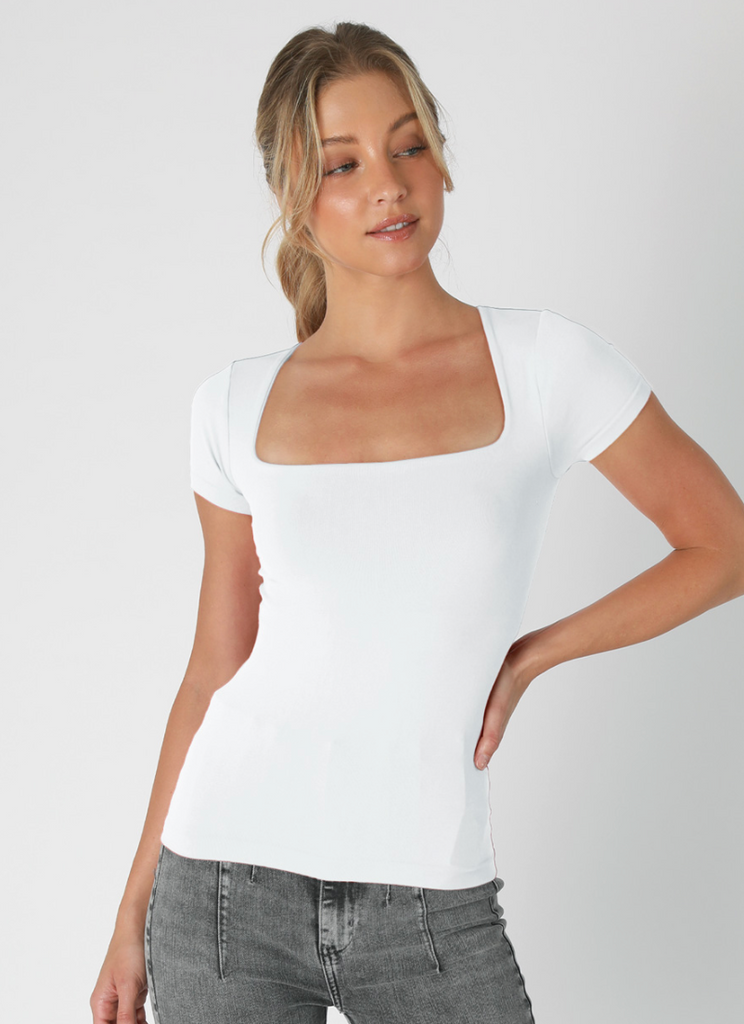 Clean Line Square Neck Top Clothing Peacocks & Pearls White O/S