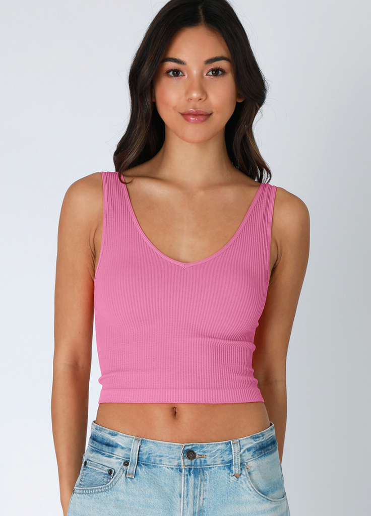 V-Neck Ribbed Crop Clothing Peacocks & Pearls Crocus O/S