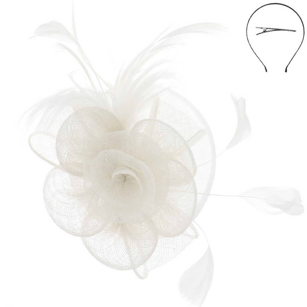 On Your Mind Fascinator Accessories Peacocks & Pearls White