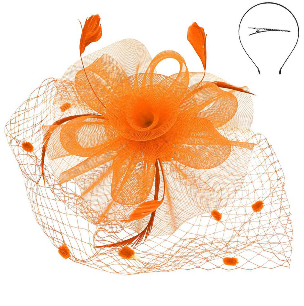 Dancing Whimsy Fascinator Accessories Peacocks & Pearls Orange