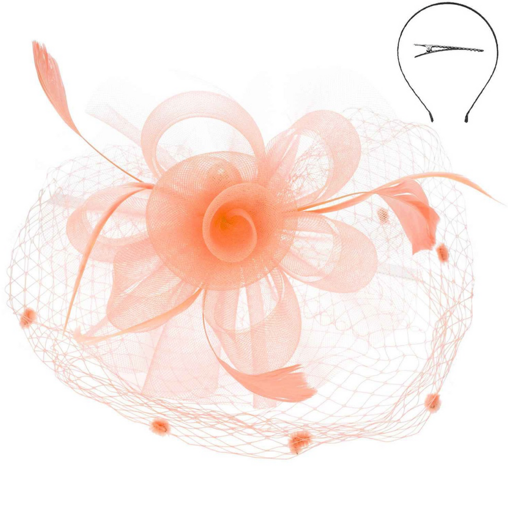 Dancing Whimsy Fascinator Accessories Peacocks & Pearls Peach