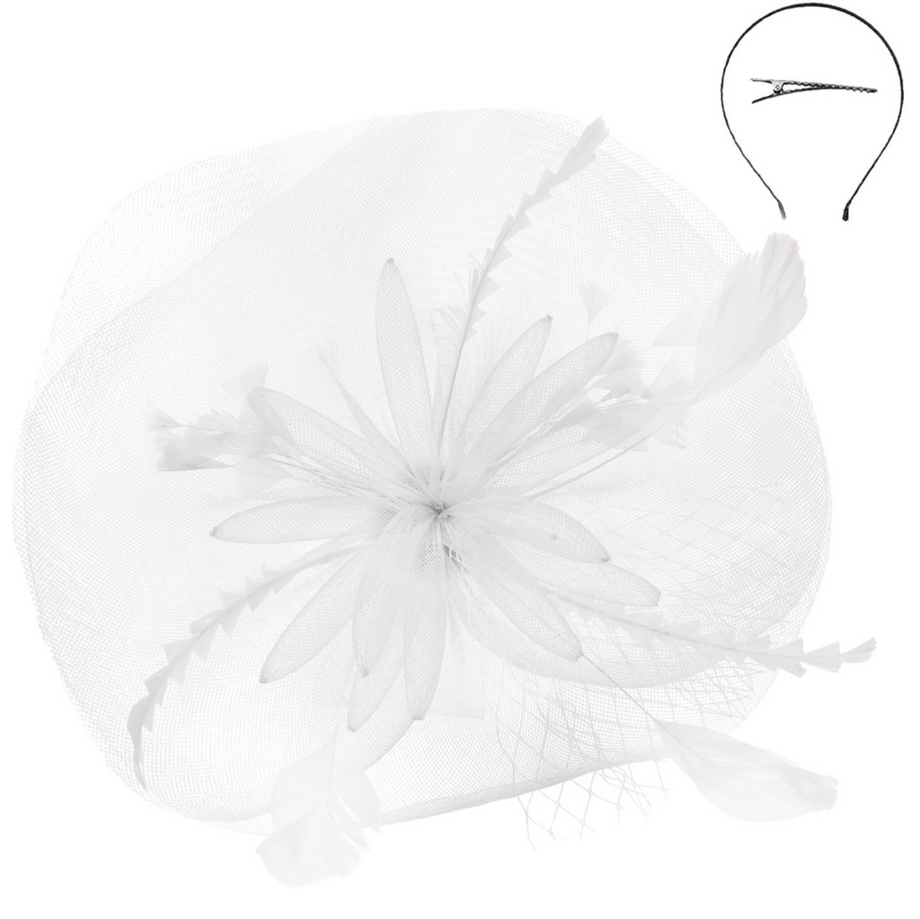 See You Soon Fascinator Accessories Peacocks & Pearls White