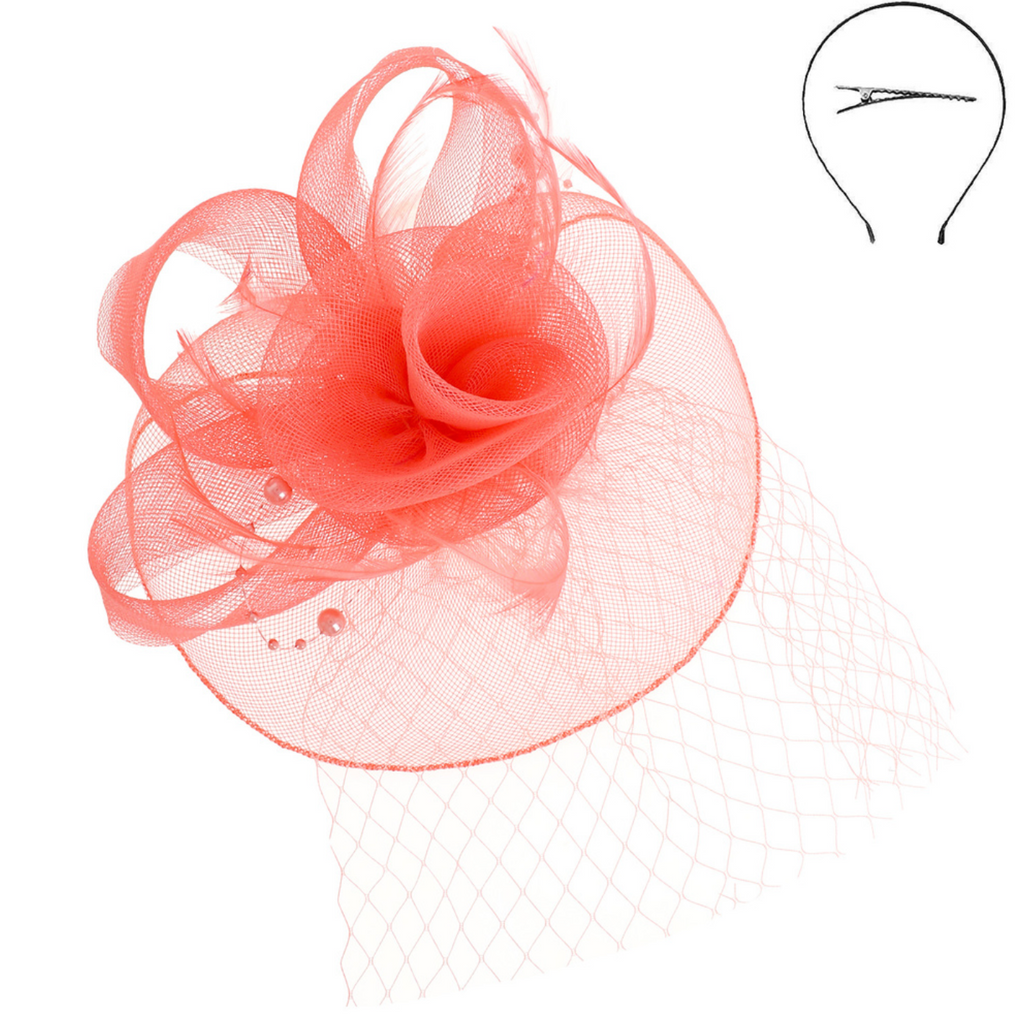 Grandstand Fascinator Accessories Peacocks & Pearls Coral