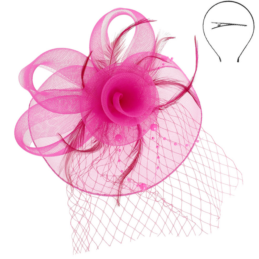 Grandstand Fascinator Accessories Peacocks & Pearls Fuchsia