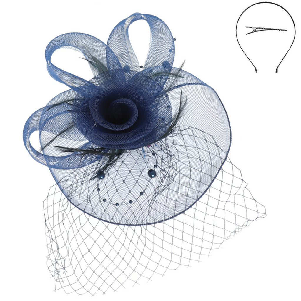 Grandstand Fascinator Accessories Peacocks & Pearls Navy