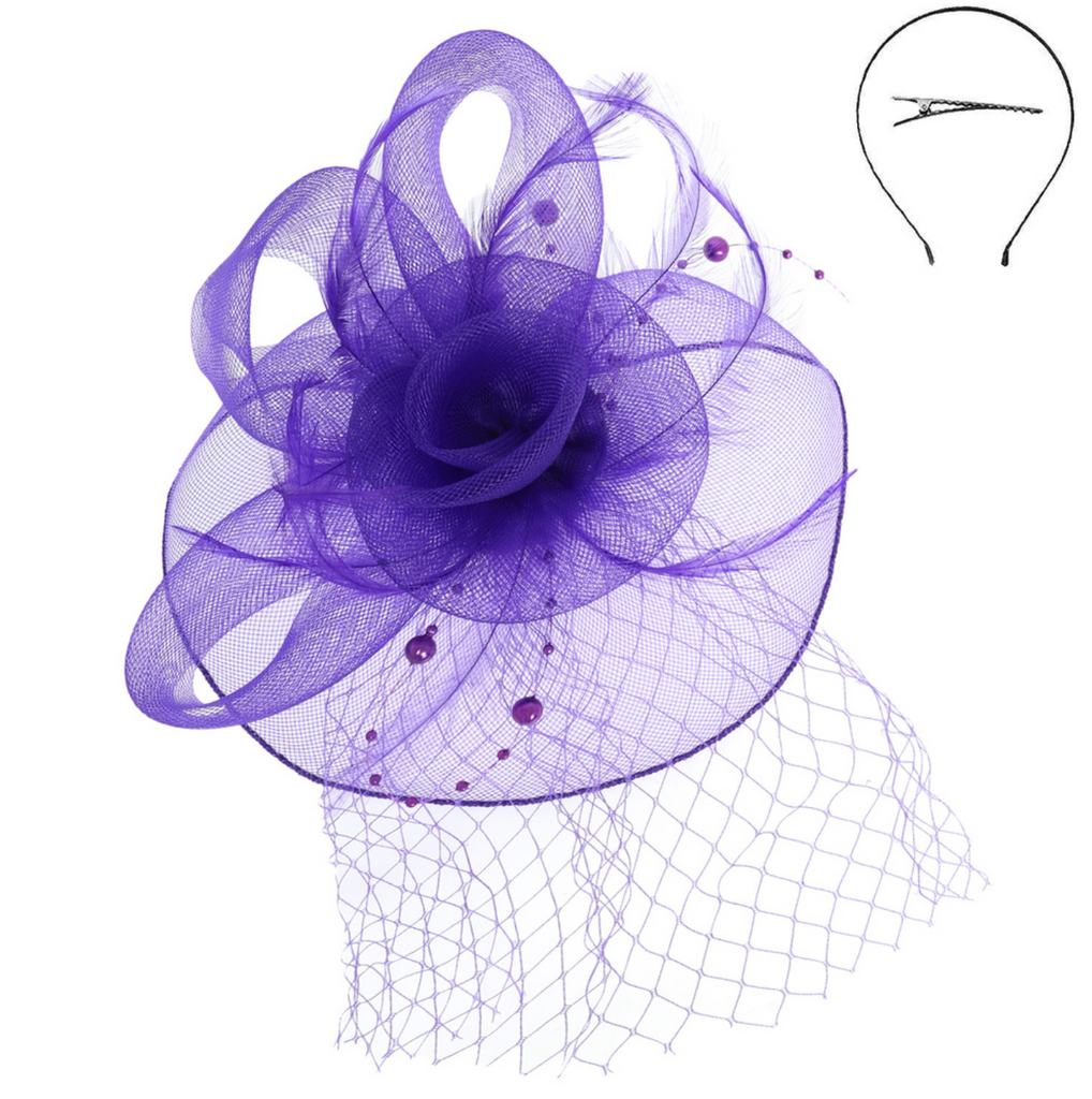 Grandstand Fascinator Accessories Peacocks & Pearls Purple