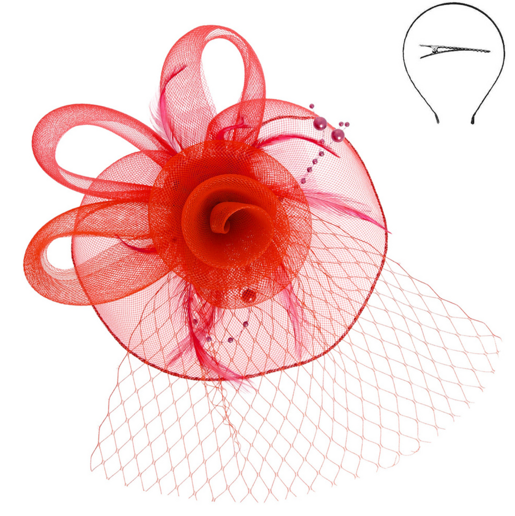 Grandstand Fascinator Accessories Peacocks & Pearls Red