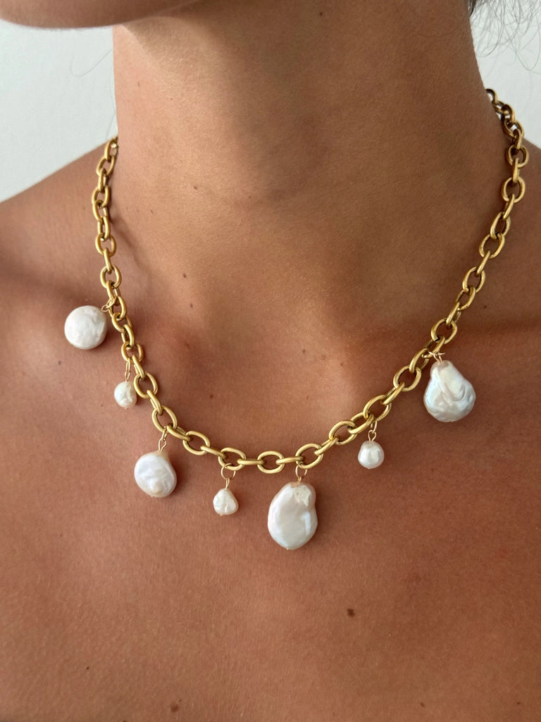 Multi-Pearl Charm Necklace Jewelry ALV Jewels Gold