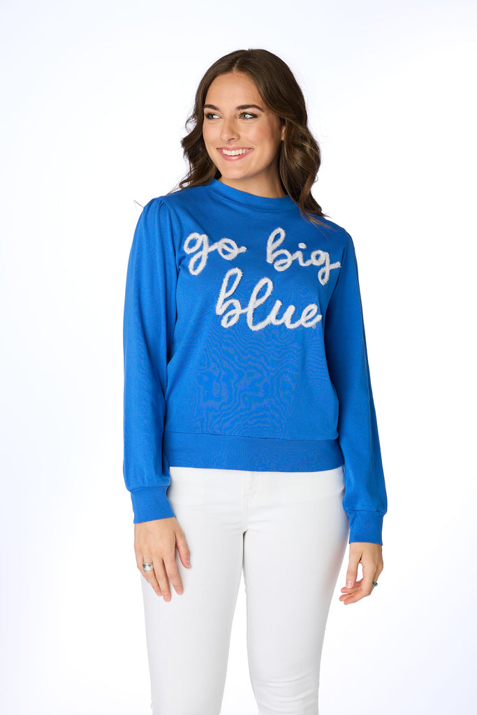 Go Big Blue Glitter Script Top Clothing Peacocks & Pearls   