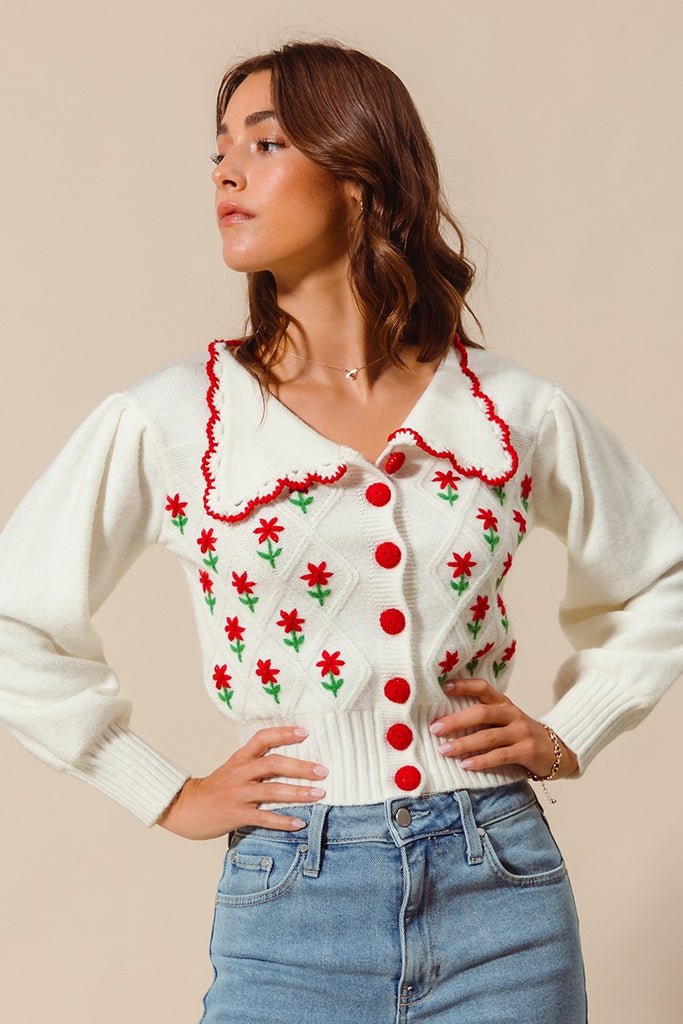 Flower Power Cardigan Clothing Peacocks & Pearls Ivory S 