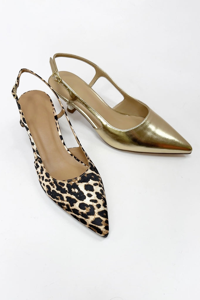 Bell Pointed Toe Kitten Heel Shoes Peacocks & Pearls Leopard 5 1/2 