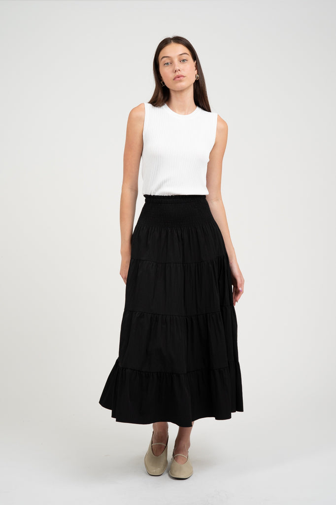 Willa Tiered Skirt Clothing Peacocks & Pearls Jet Black S 