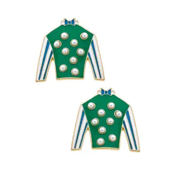 Freckles Jockey Silk Stud Jewelry Peacocks & Pearls Green & Blue