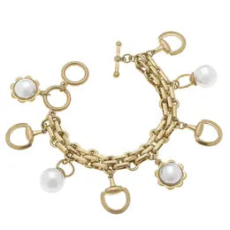 Elise Horsebits & Pearls Charm Bracelet Jewelry Peacocks & Pearls Gold