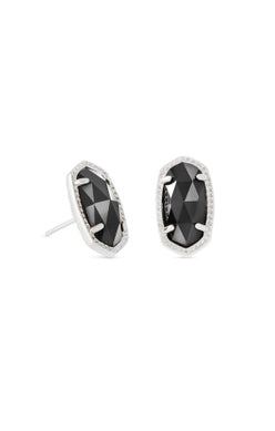 Ellie Glass Stud Jewelry Kendra Scott Silver Black Opaque Glass  