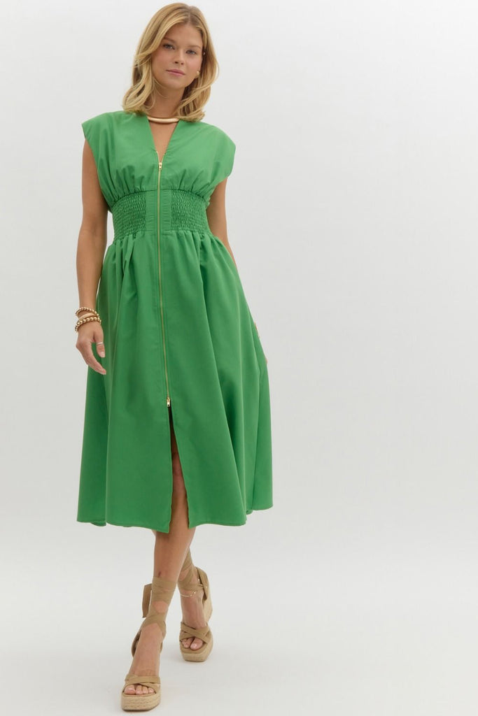 Haley Zip Up Midi Clothing Peacocks & Pearls Green S