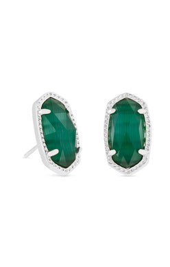 Ellie Glass Stud Jewelry Kendra Scott Silver Emerald Cat's Eye  