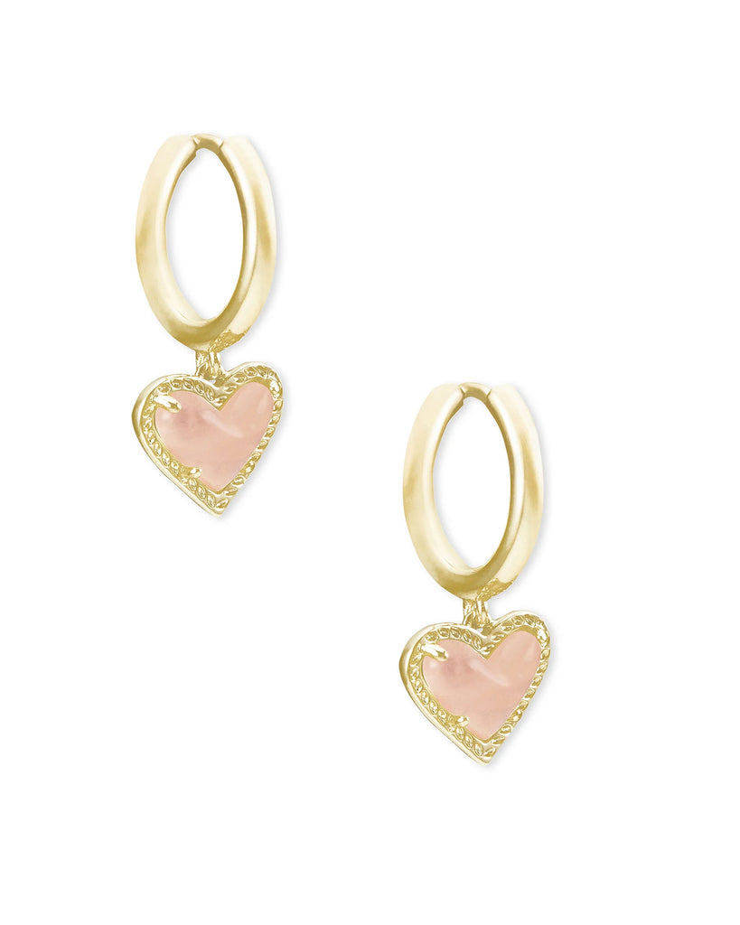 Ari Heart Huggie Jewelry Kendra Scott Gold Rose Quartz  