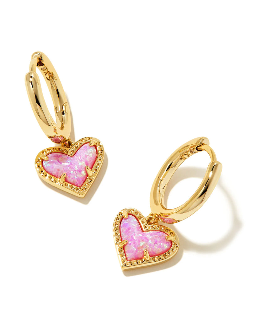 Ari Heart Huggie Jewelry Kendra Scott Gold Bubblegum Pink Opal  