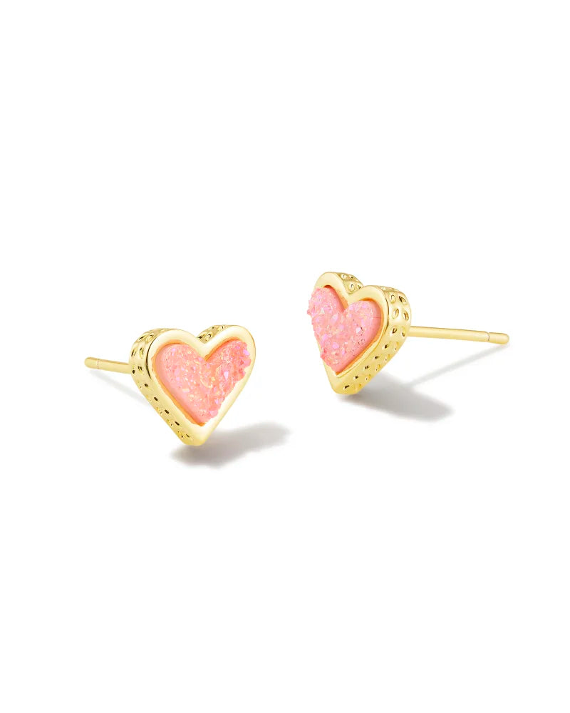 Framed Ari Heart Studs Jewelry Kendra Scott Gold Light Pink Drusy  