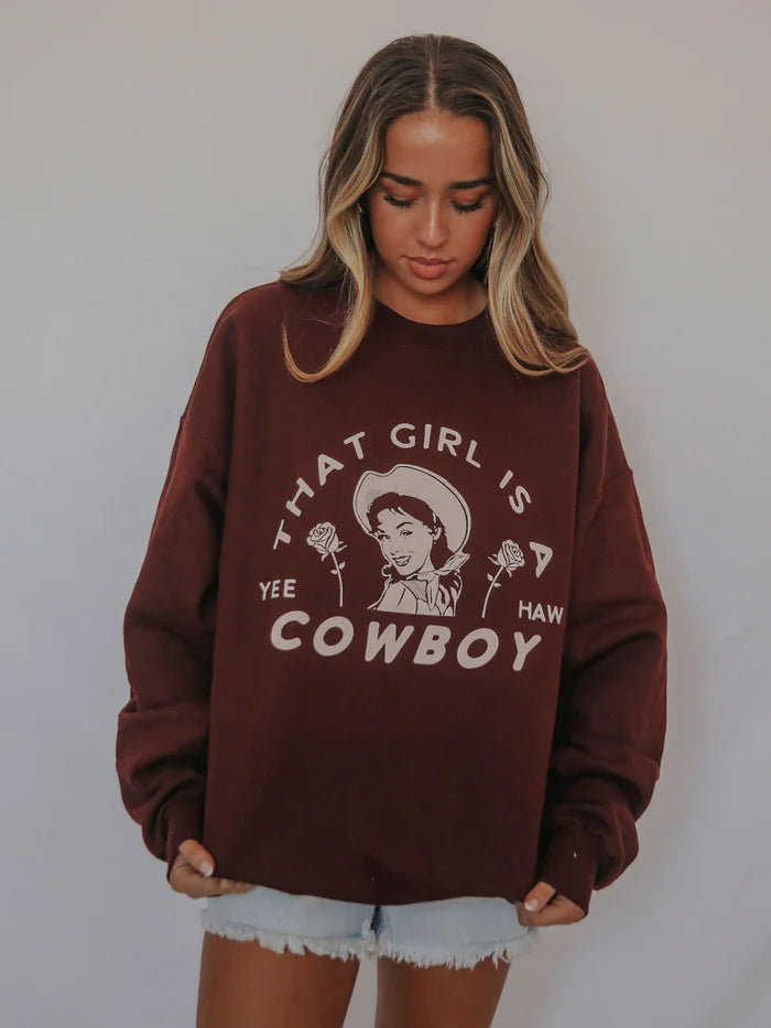 That Girl is a Cowboy Sweatshirt Clothing Peacocks & Pearls Maroon S 