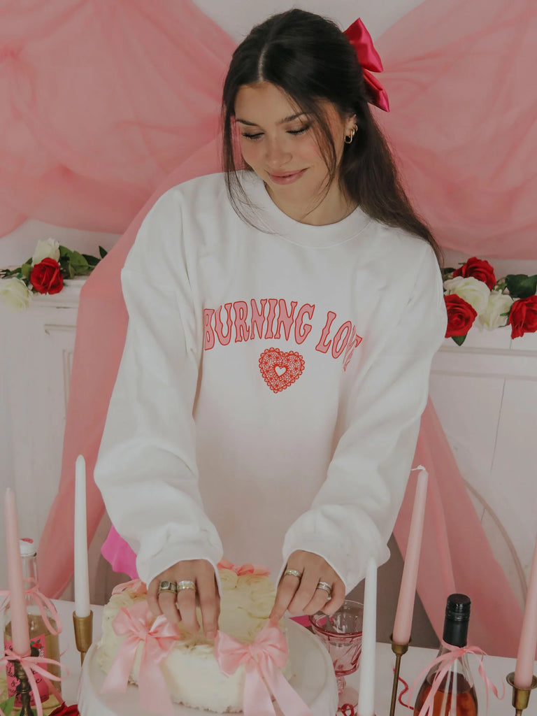 Burning Love Crewneck Sale Peacocks & Pearls   