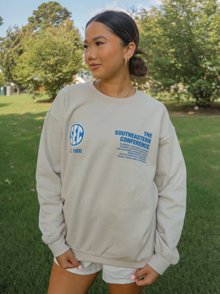 SEC Headline Sweatshirt Clothing Peacocks & Pearls Tan S 