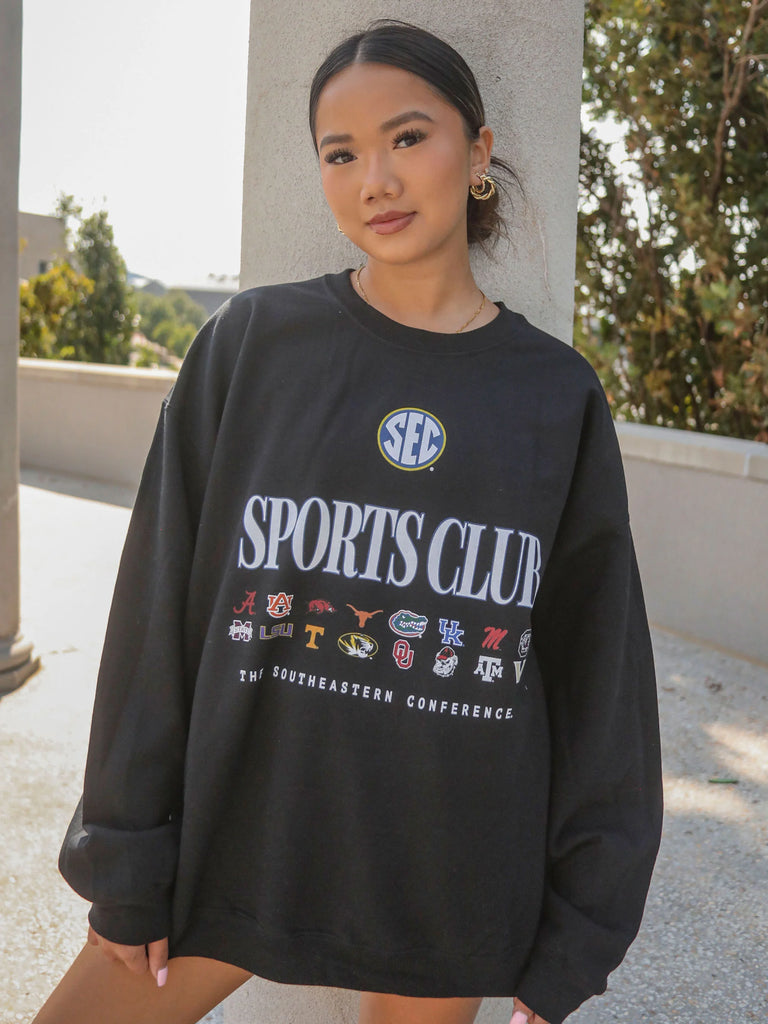 SEC Sports Club Sweatshirt Clothing Peacocks & Pearls Black S 