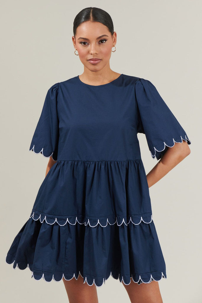 Quintana Scalloped Dress Clothing Peacocks & Pearls Navy XS 